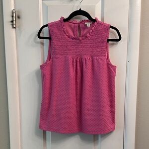 J.Crew Smocked Clip-Dot Tank Top in Bright Rose Pink - Size Medium